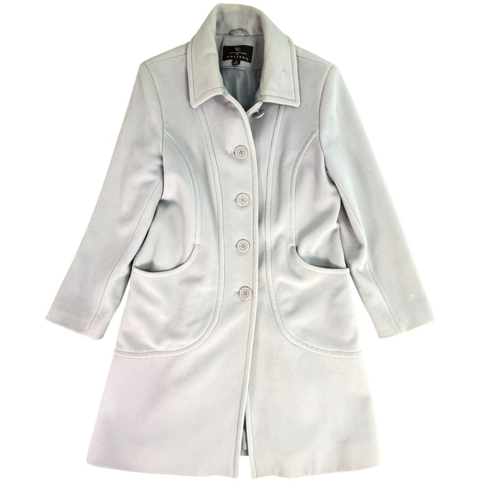 Womens Light Blue Wool Blend Button Front Coat Size 10 Mormon Wives Classic